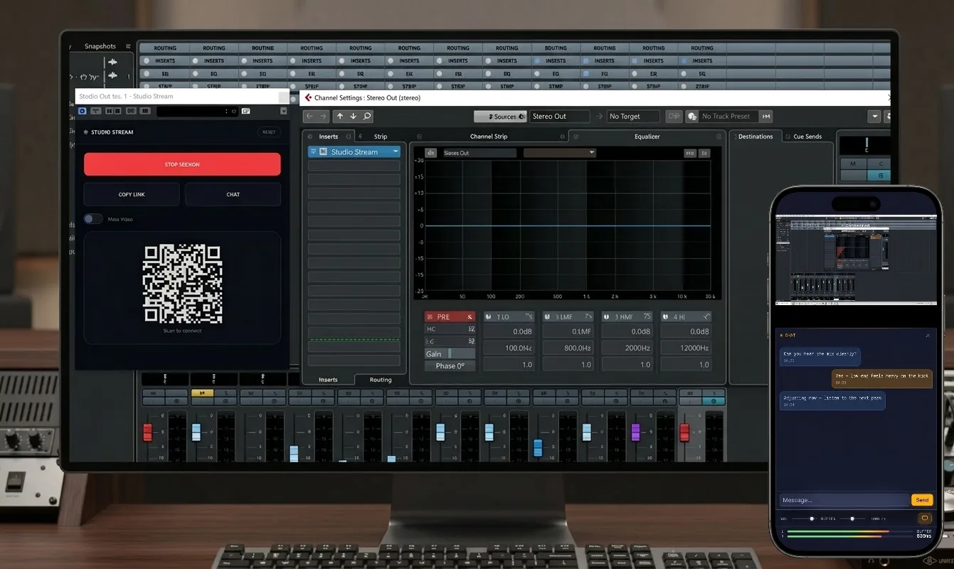 Studio Stream — a live session shared from the DAW to a client's phone